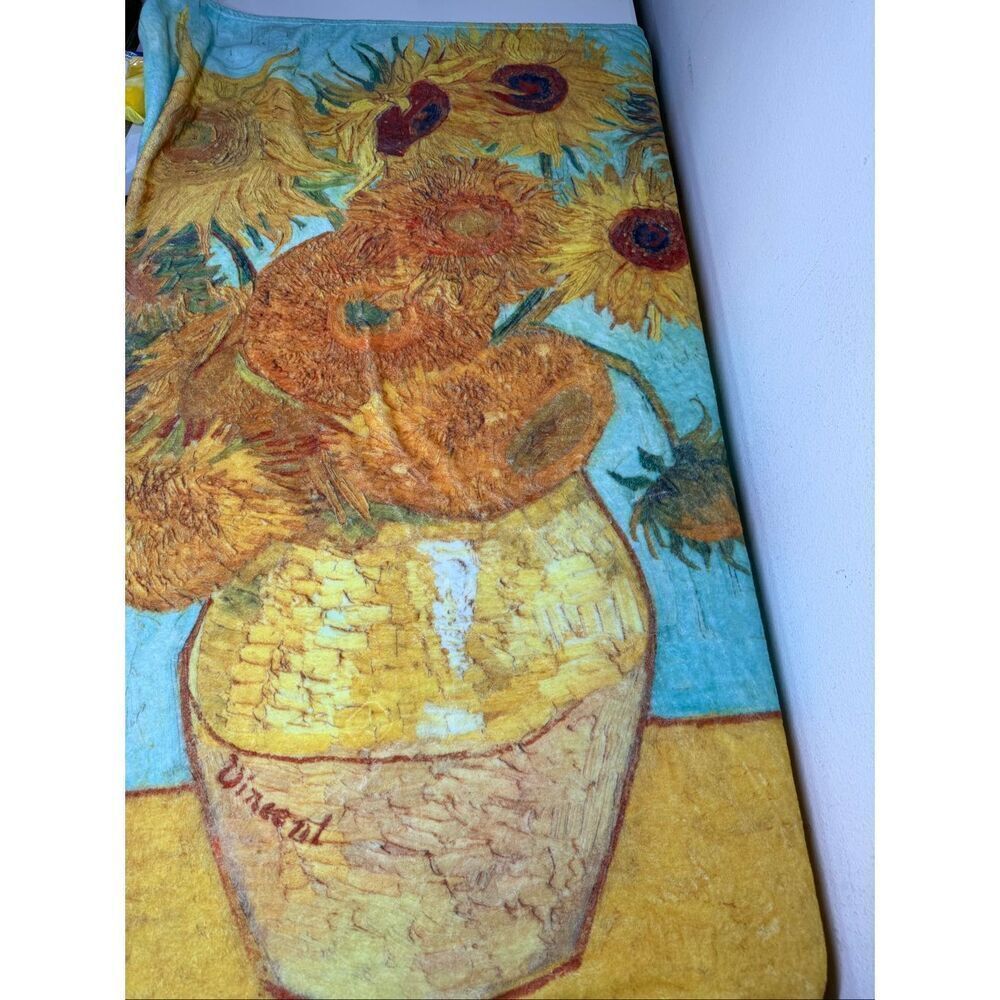Jekeno Plush Throw Blanket Sunflower by Vincent Van Gogh 60” X 50”